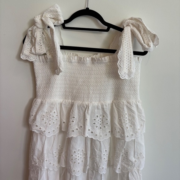 Farm Rio Tiered Broderie Anglaise Cotton Midi Dress White Eyelet XL feminine new - Picture 10 of 15